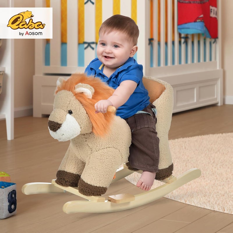 Qaba Baby Rocking Horse Lion with Sound, Plush Stuffed Rocking Animals, Wooden Rocking Horse with Seat Belt for 18-36 Months Boys and Girls Gift, Brown - Image 2